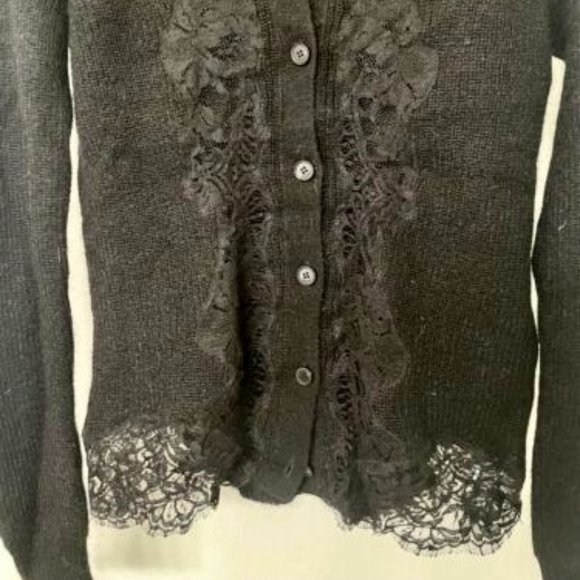 Givenchy Black Mohair Cardigan Sweater with Lace Detail Size S - Picture 3 of 7